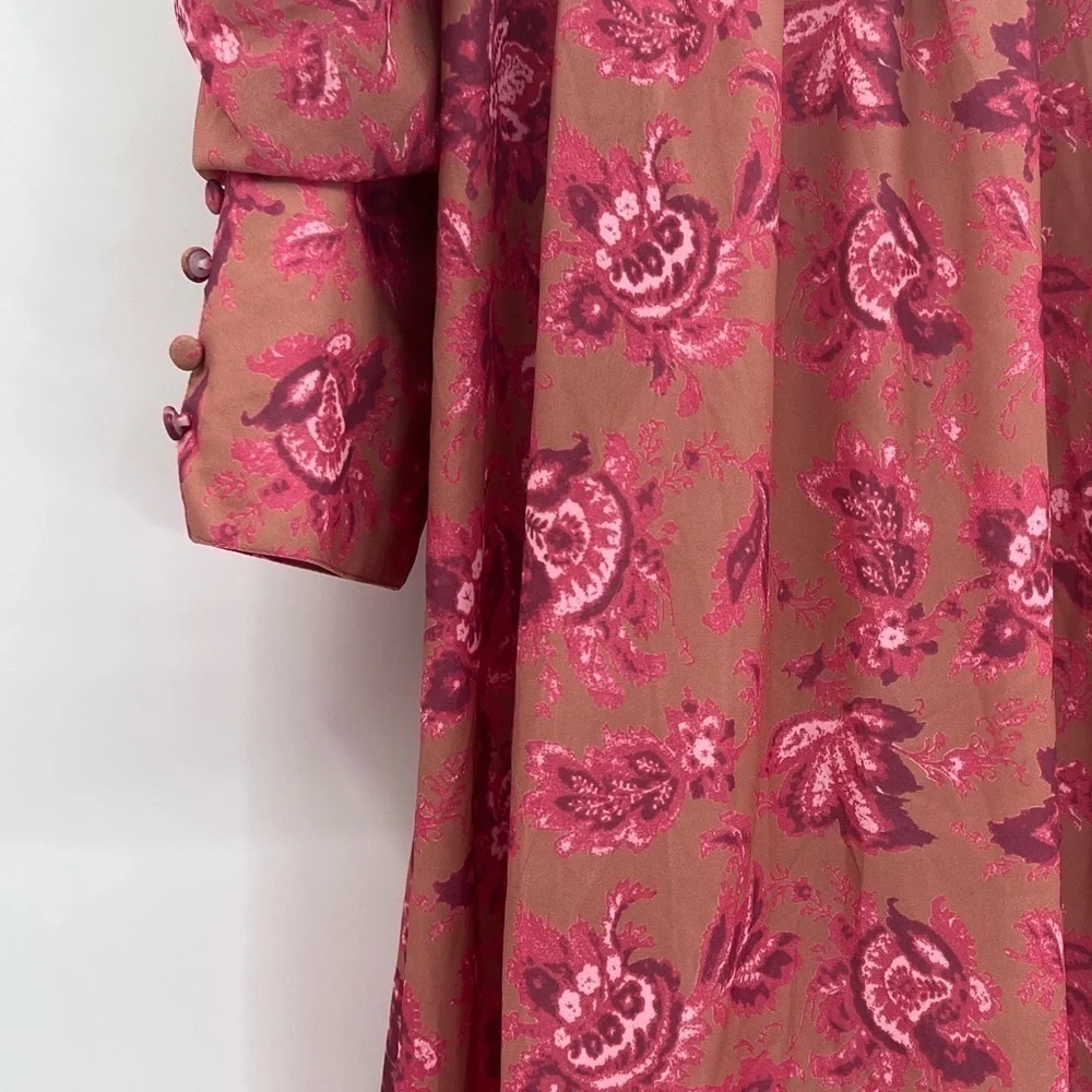 Boohoo Printed Puff Sleeve Ruffle Neck Smock Dress | Size 14 (XL) NWT